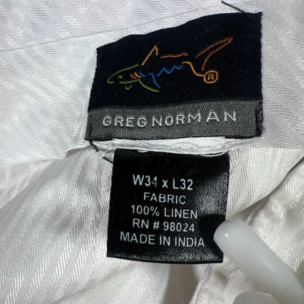 Greg Norman Chino Pants Mens 34x32 Beige Linen Blend Mid Rise Flat Front Skinny